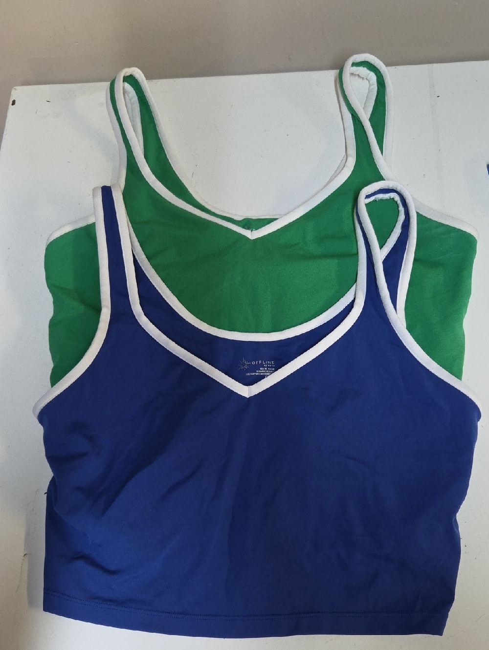 aerie Blue and Green Scoop Neck Crop Tanks Sports Bras White Trim XL Set of 2